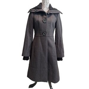 RW & co. wool jacket dark Grey Pea coat woman's size small knit collar classic